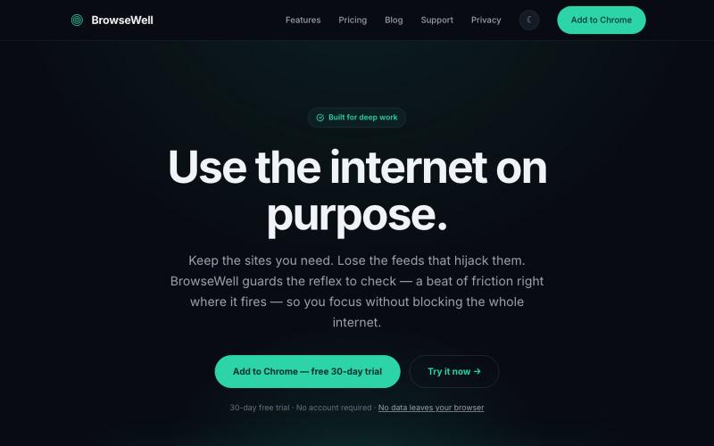 BrowseWell — Use the internet on purpose — screenshot