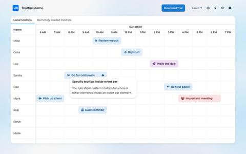 Bryntum Scheduler - Tooltips demo — screenshot
