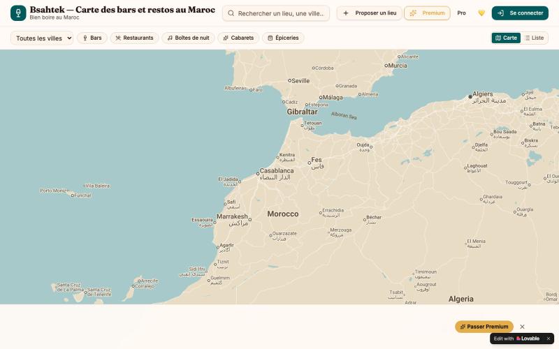 Bsahtek — Carte des bars, restos & épiceries alcool au Maroc — screenshot