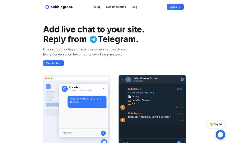 Bubblegram | Telegram-powered live chat widget — screenshot