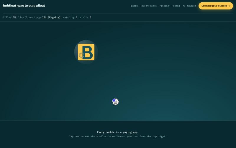 Bubfloat — pay to stay afloat — screenshot
