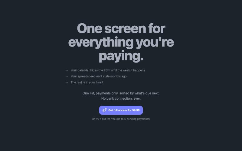 One screen for everything you're paying | BudgetFast — screenshot