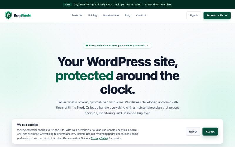 WordPress Bug Fixes & Maintenance | BugShield — screenshot