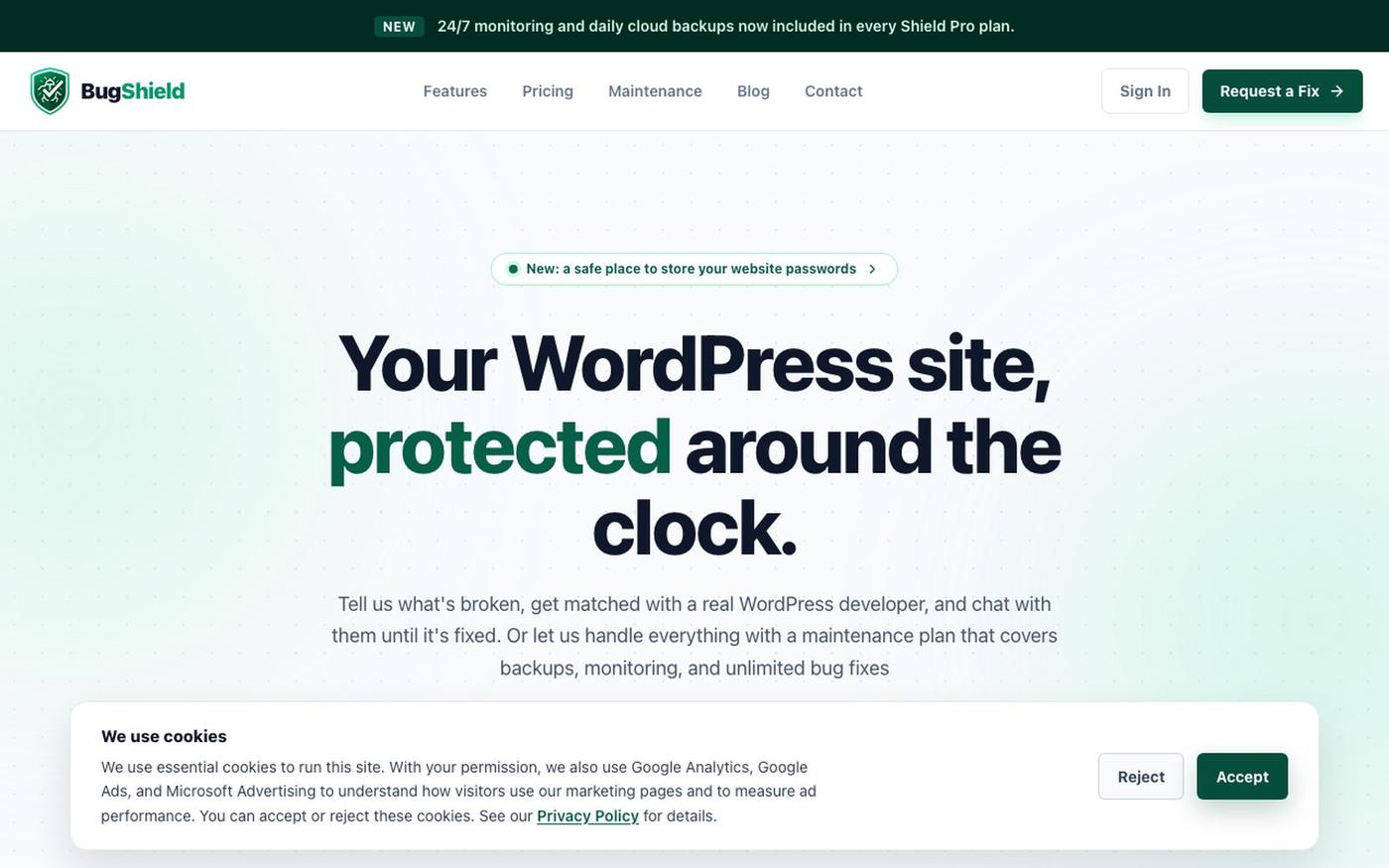 WordPress Bug Fixes & Maintenance | BugShield — screenshot