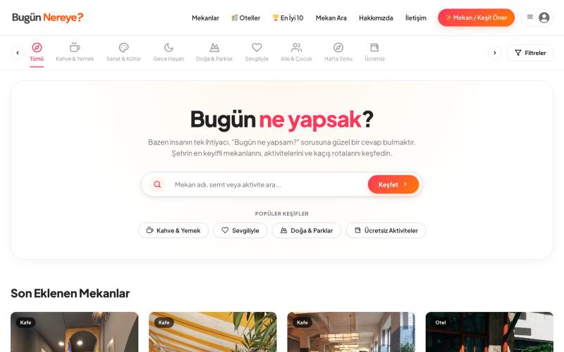 Bugün Nereye? - Türkiye'de bugün ne yapacağını keşfet. Gezi, yemek, etkinlik, eğ — screenshot