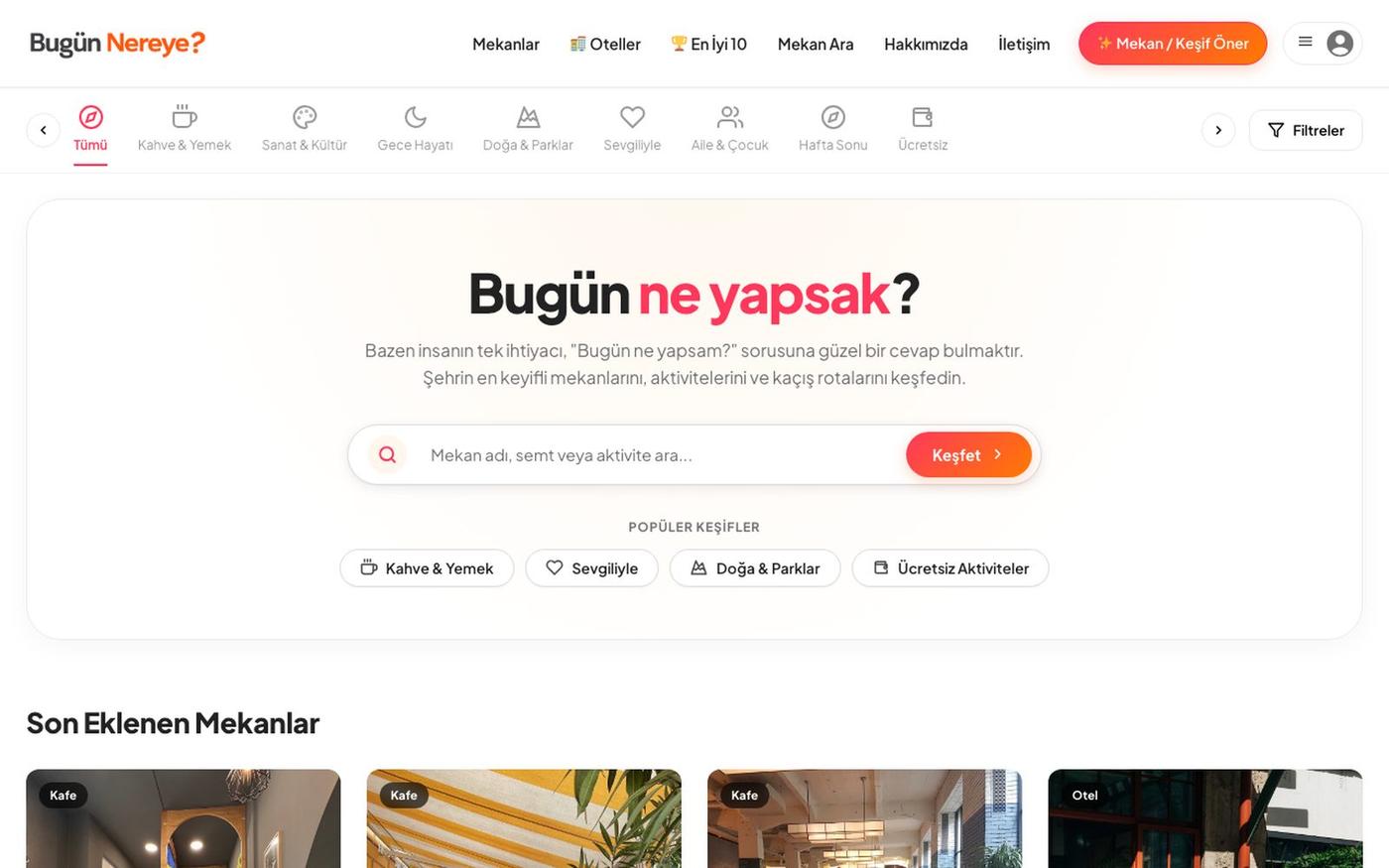 Bugün Nereye? - Türkiye'de bugün ne yapacağını keşfet. Gezi, yemek, etkinlik, eğ — screenshot