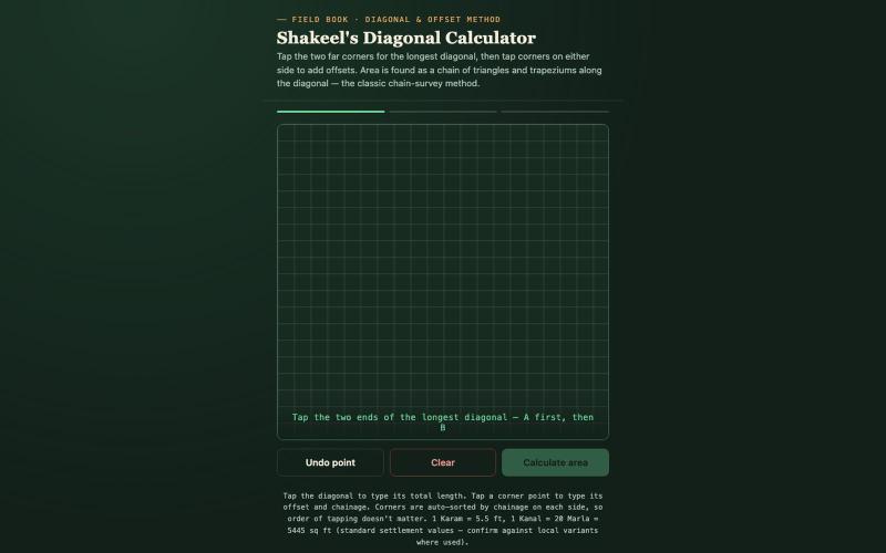 Shakeel's Diagonal & Offset Calculator — screenshot