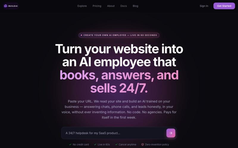 BuildAI — Create Your Own AI Employee in 60 Seconds (No Code) — screenshot