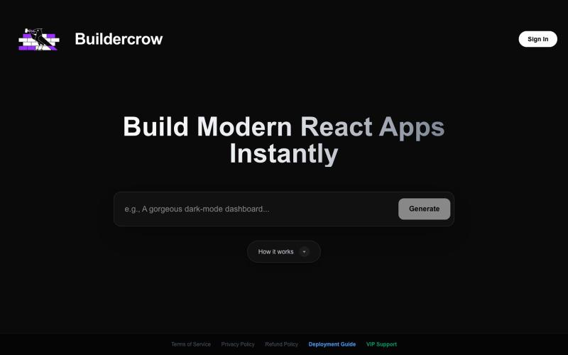 Buildercrow | Build Modern React Apps Instantly — screenshot