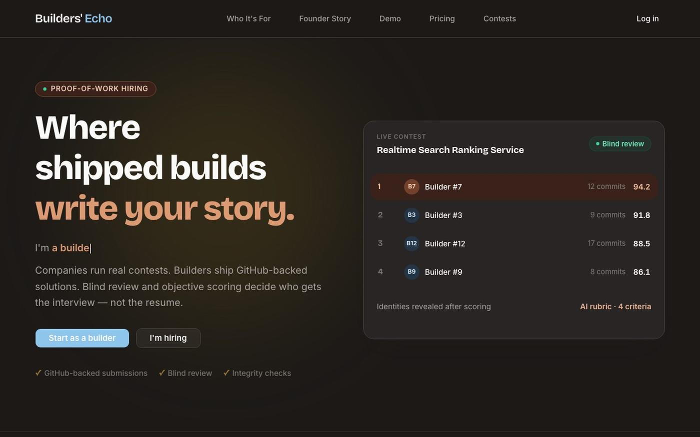 Builders' Echo — Where work wins the job — screenshot
