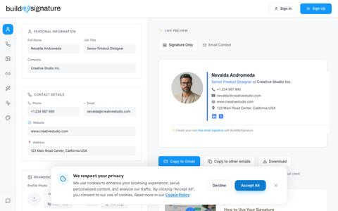 BuildMySignature — Free Professional Email Signature Generator — screenshot