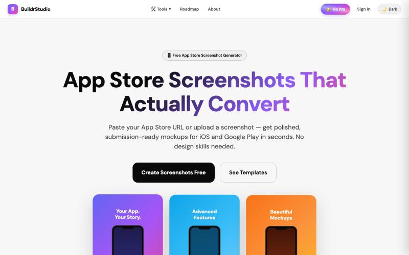 BuildrStudio — Free App Store Screenshot Generator — screenshot