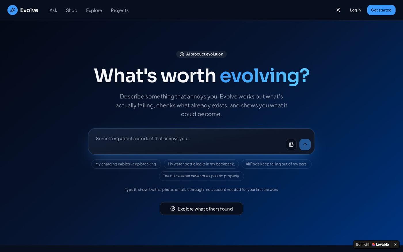 Evolve — AI that discovers what products should become next — screenshot