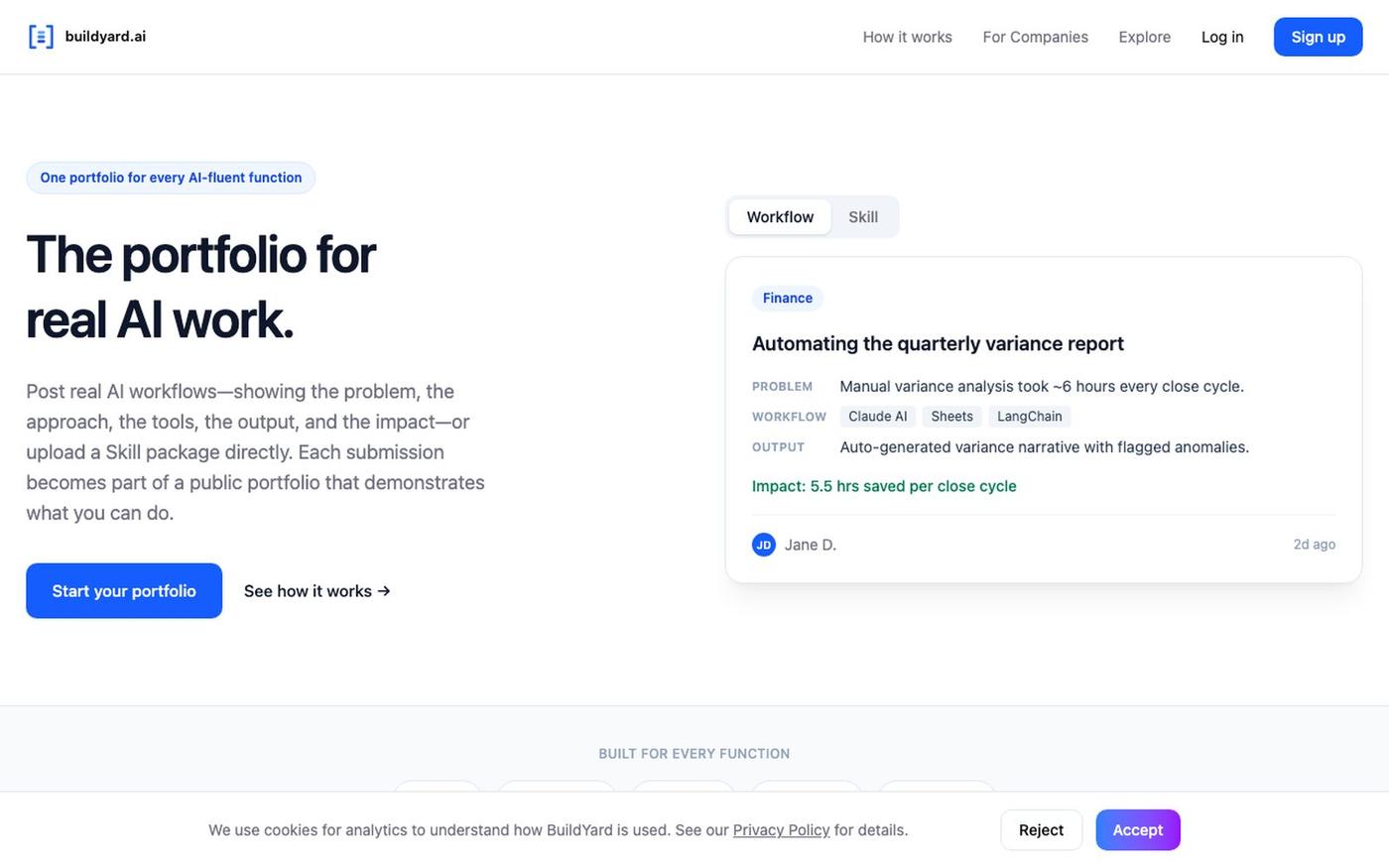 BuildYard.ai — The Portfolio for Real AI Work — screenshot