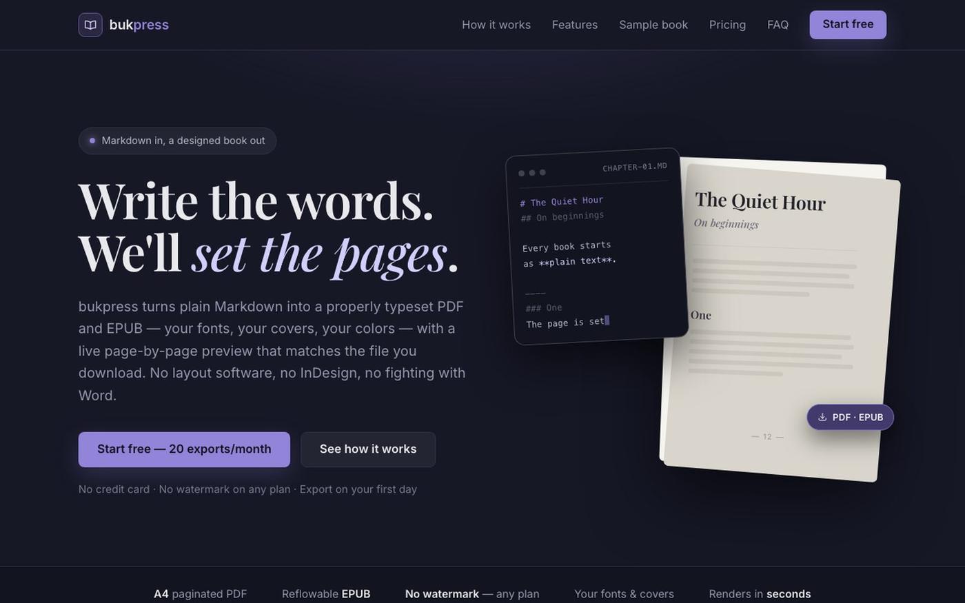 bukpress — Markdown in, a designed book out — screenshot