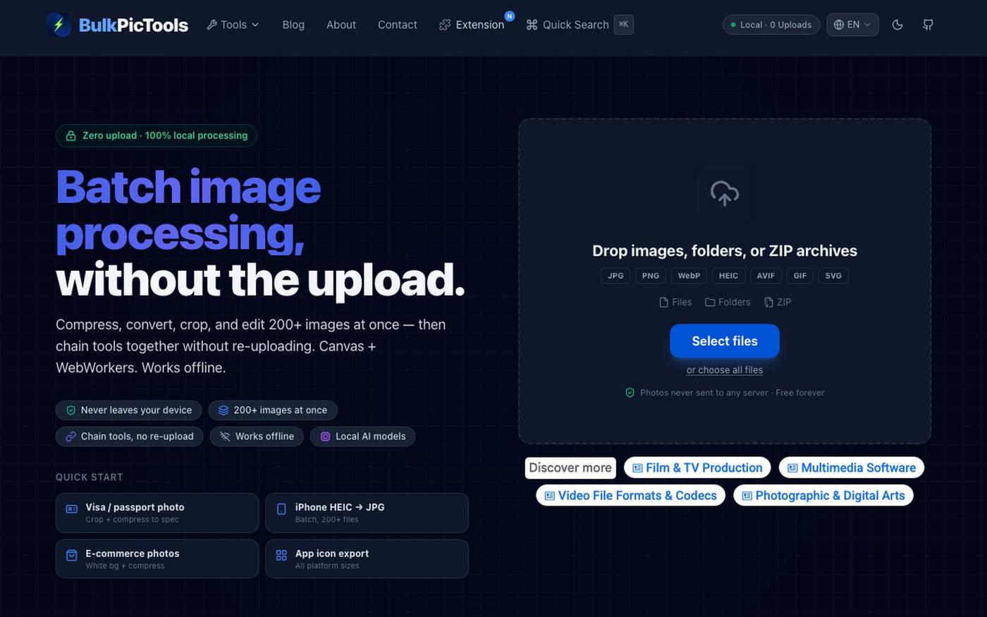 BulkPicTools — Batch Image Processing with Tool Chaining & Local AI | BulkPicToo — screenshot