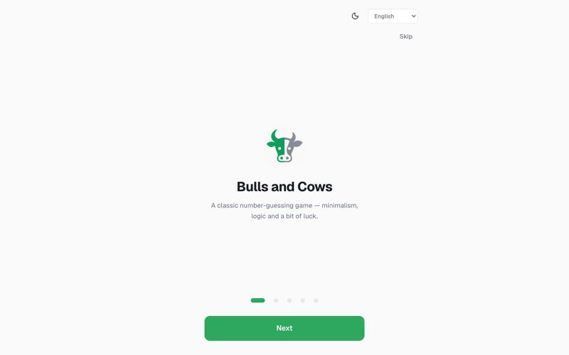 Bulls and Cows — Number Guessing Game — screenshot