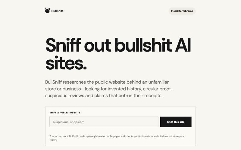 BullSniff — Spot fake AI-generated stores and businesses — screenshot