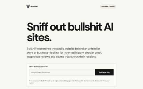 BullSniff — Spot fake AI-generated stores and businesses — screenshot