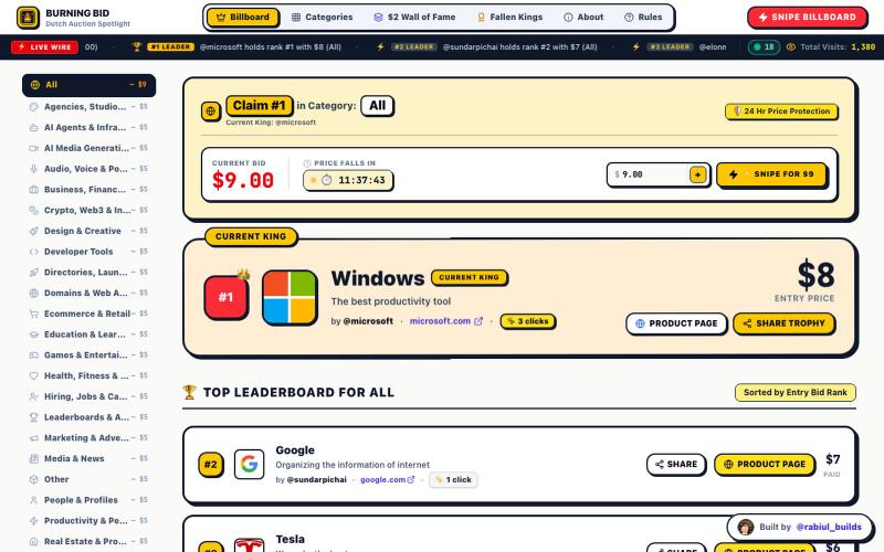 Burning Bid - The Attention Spotlight Marketplace — screenshot