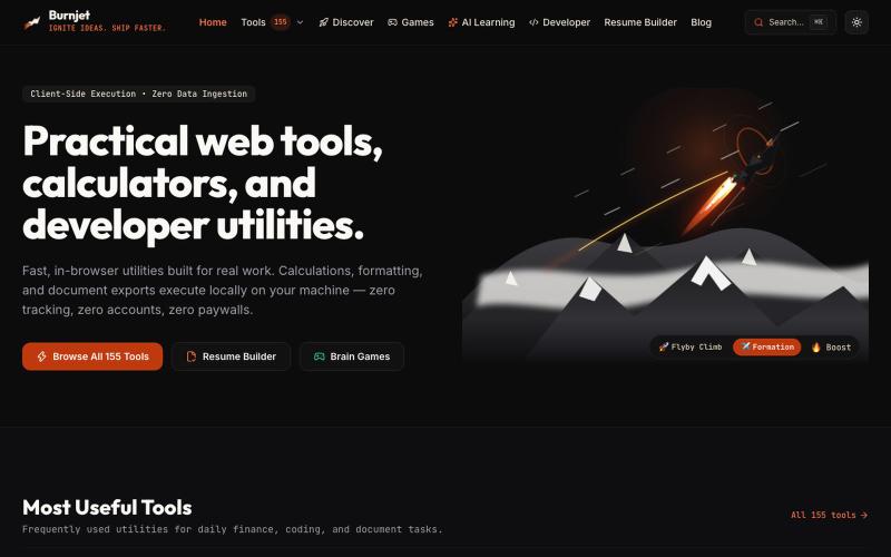 Burnjet — Free Tools, Calculators & Resume Builder — screenshot