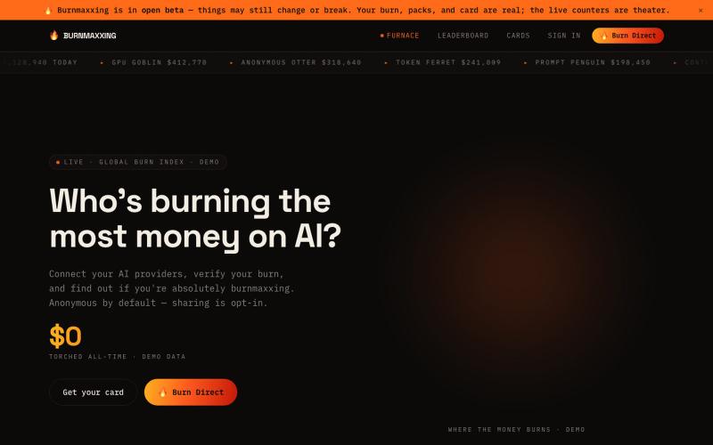 Burnmaxxing — Who's burning the most money on AI? — screenshot