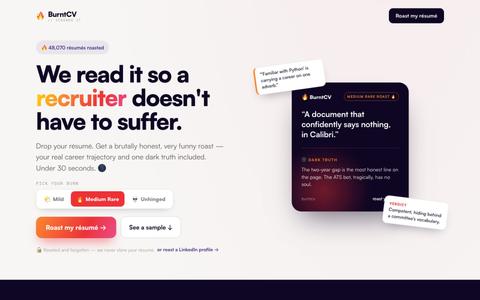 BurntCV — get your résumé roasted 🔥 — screenshot