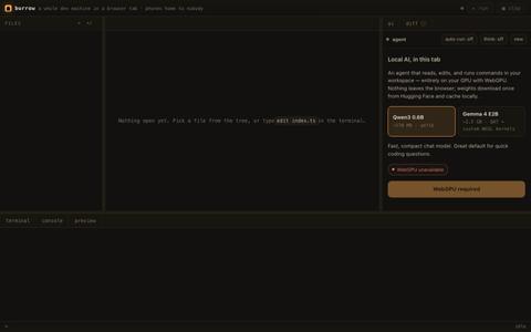 Burrow — a dev machine in one tab — screenshot