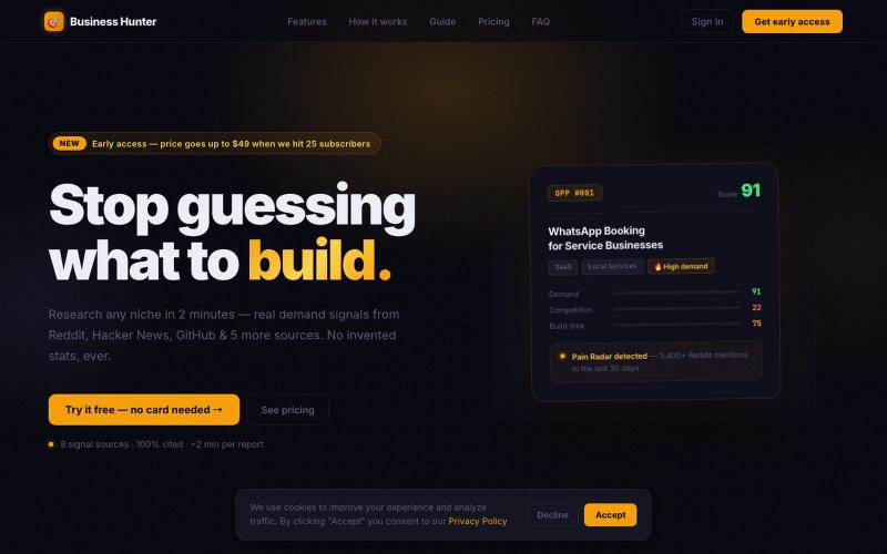 Business Hunter — Verified Business Opportunities for Builders — screenshot