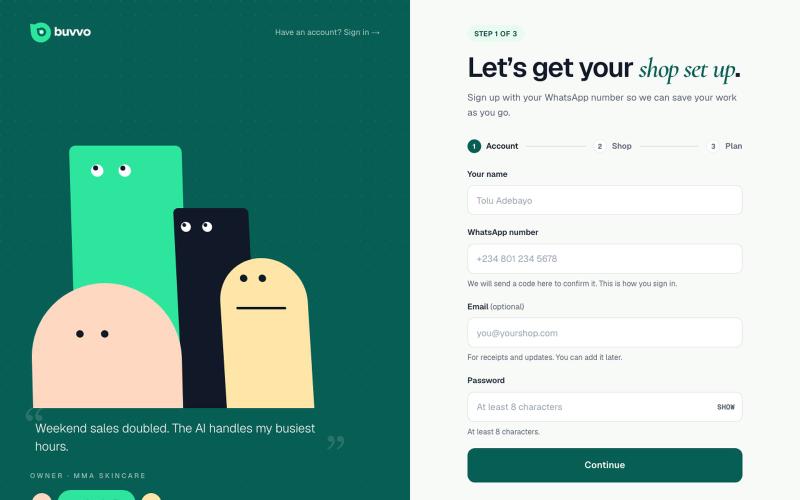 Create your store · Buvvo — screenshot