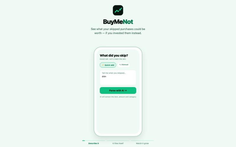 BuyMeNot — See What Your Skipped Purchases Could Be Worth — screenshot