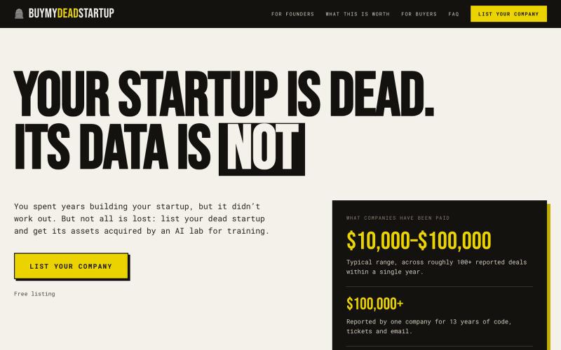 BuyMyDeadStartup — your startup is dead, its data is not — screenshot