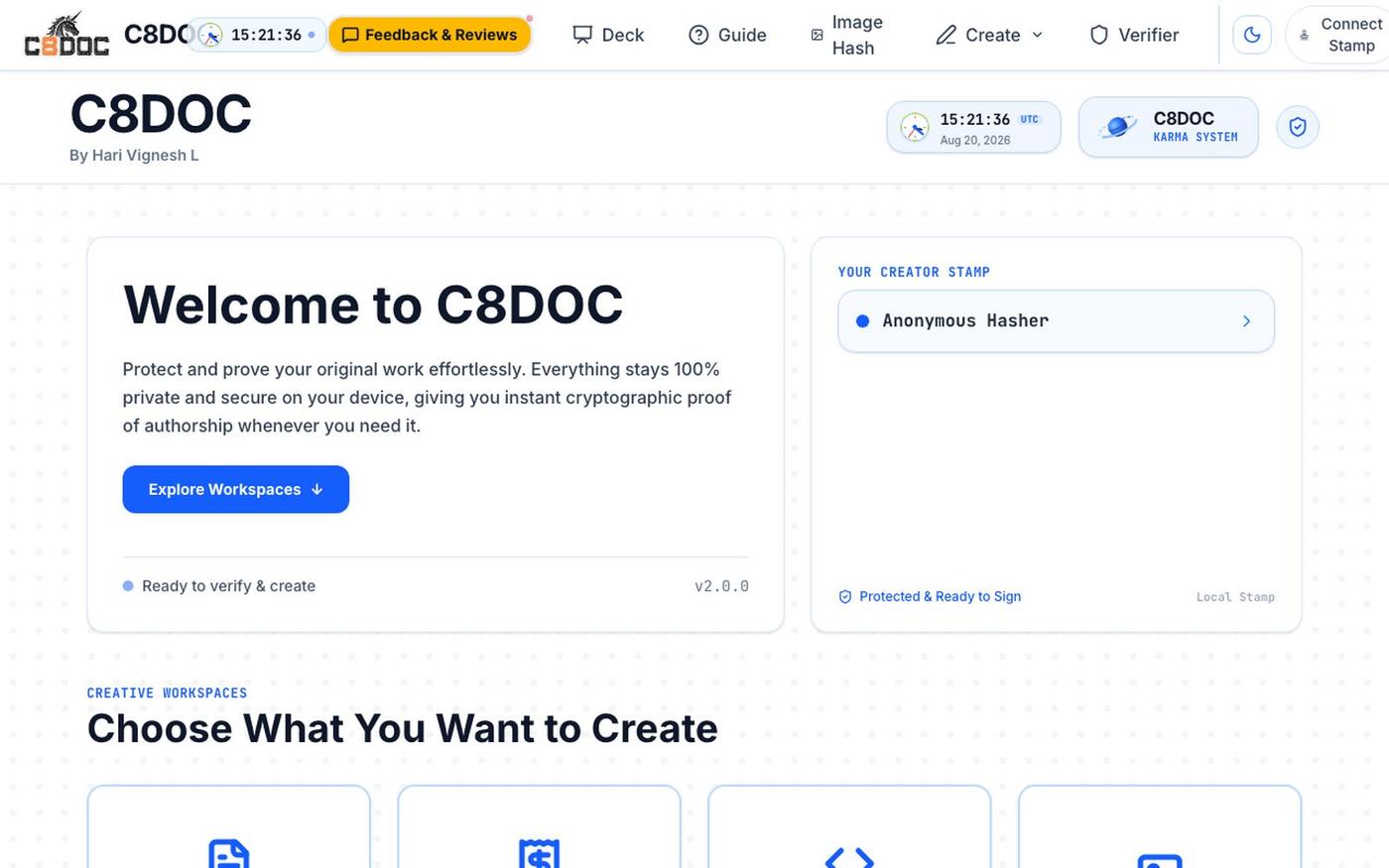 C8DOC | Cryptographic Writing Identity & Verification — screenshot