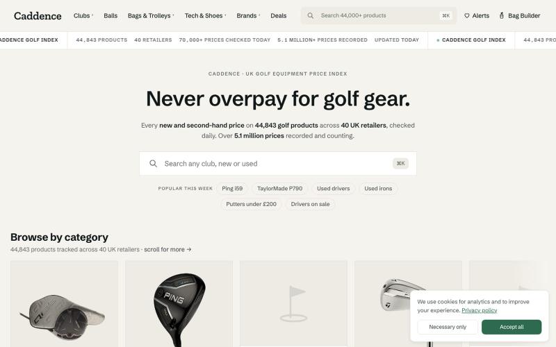 Caddence | Compare Golf Equipment Prices & Price History UK — screenshot