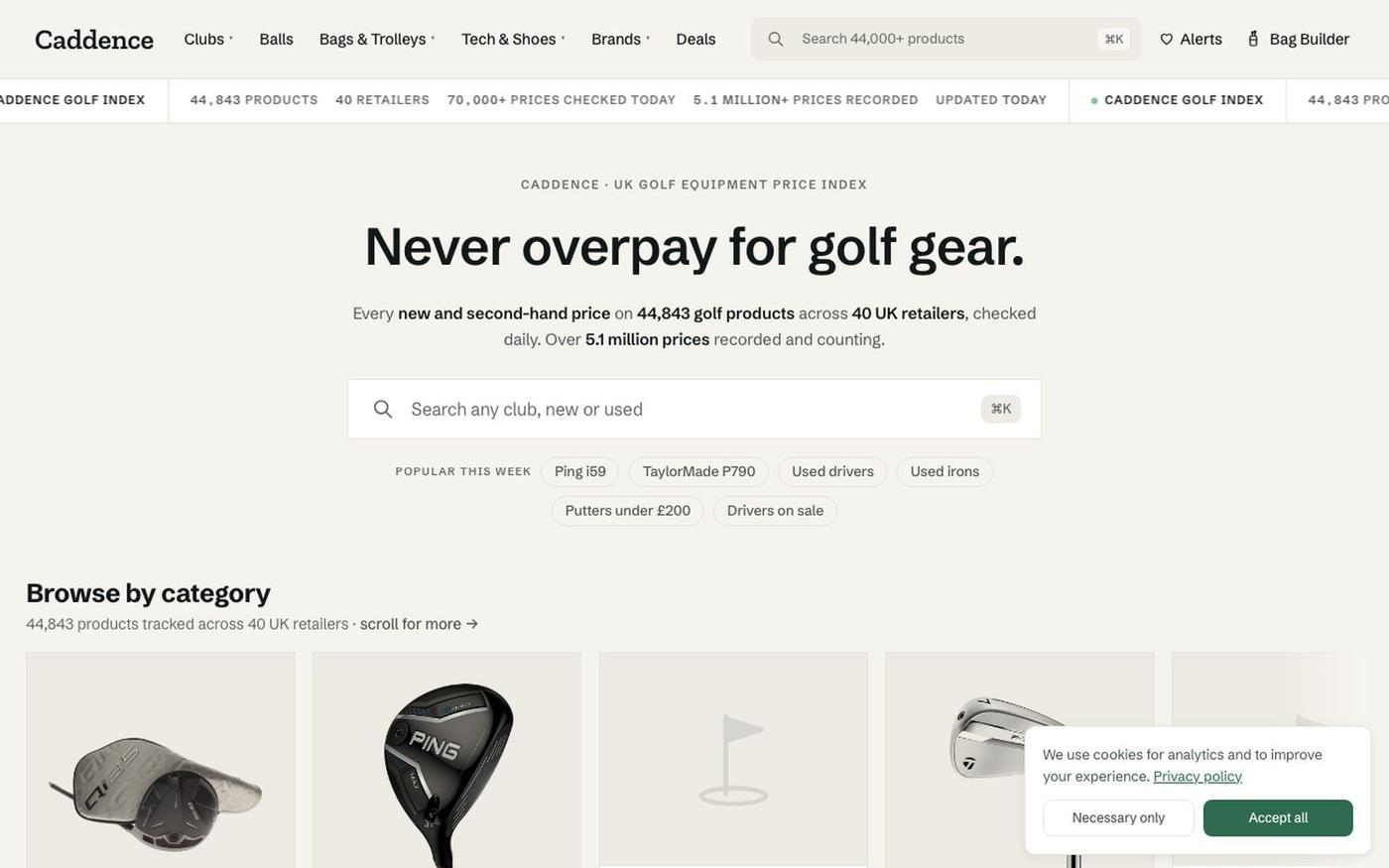 Caddence | Compare Golf Equipment Prices & Price History UK — screenshot