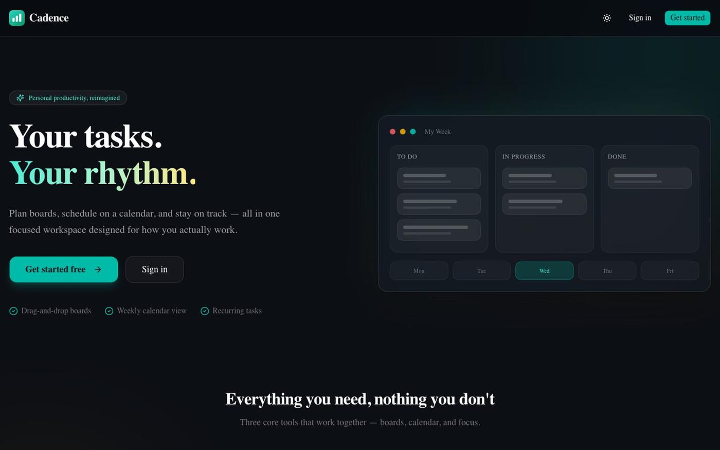Cadence - Personal Task Workspace — screenshot