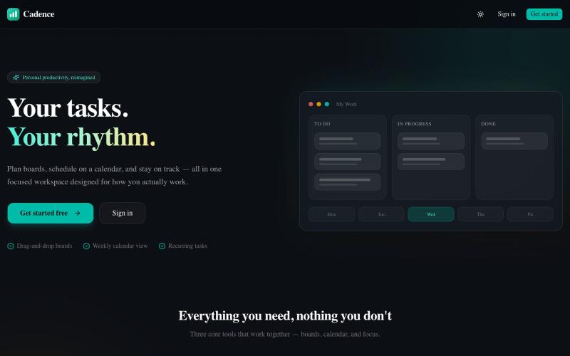 Cadence - Personal Task Workspace — screenshot