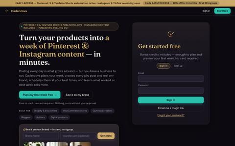 Cadenzova — Turn your products into a week of Pinterest & Instagram content — screenshot