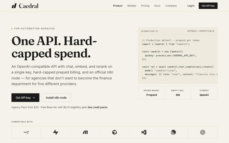Caedral — Prepaid AI API for Automation Agencies — screenshot