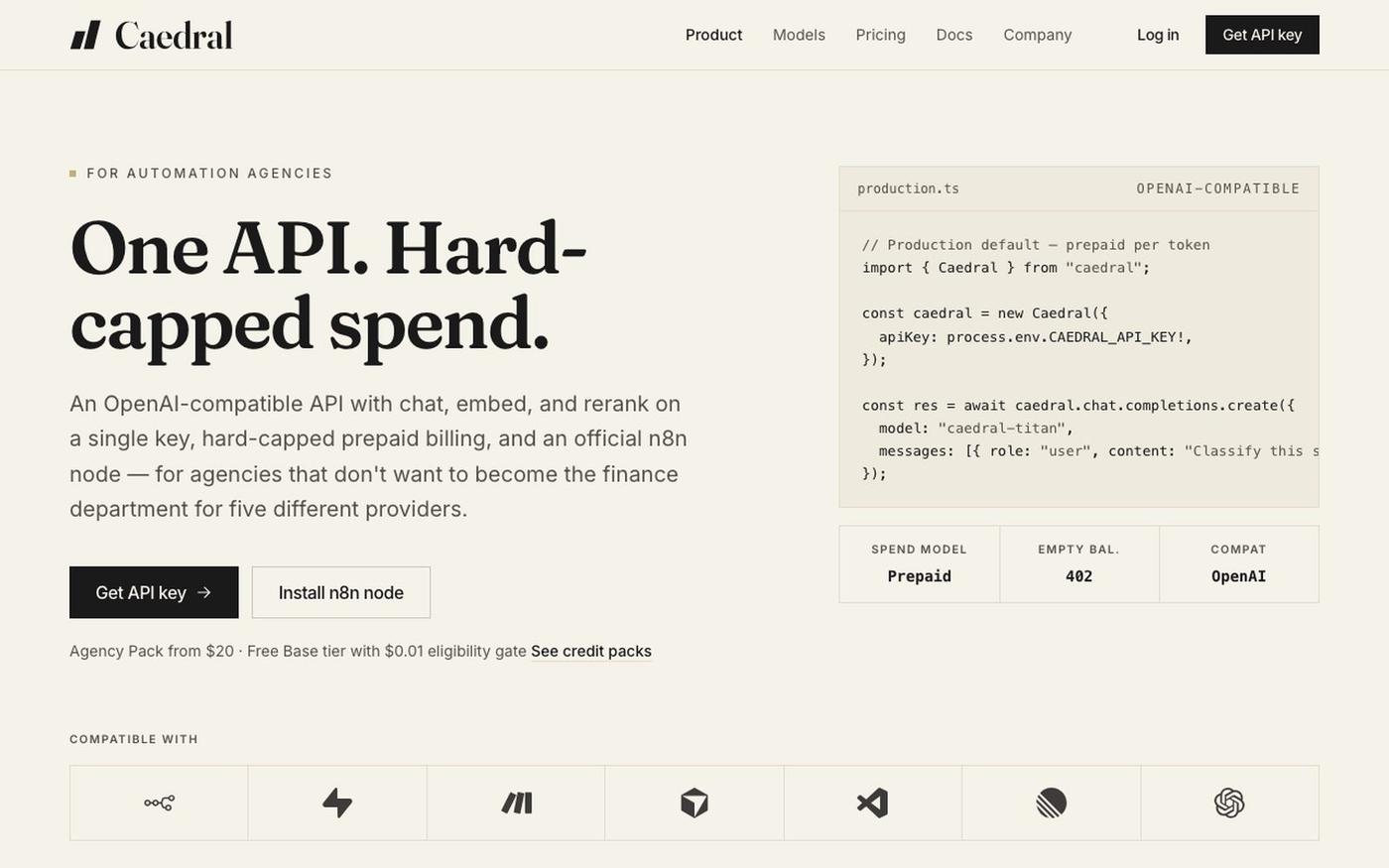 Caedral — Prepaid AI API for Automation Agencies — screenshot