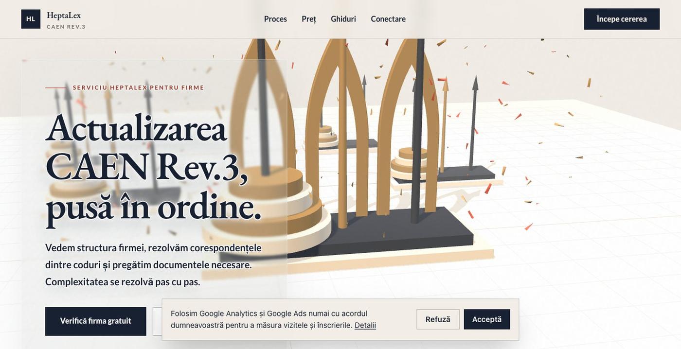 Actualizare CAEN Rev.3 online pentru firme | HeptaLex — screenshot