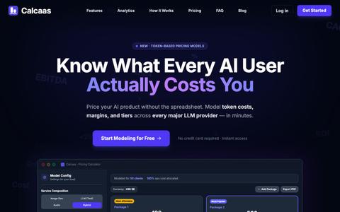 Calcaas - SaaS Pricing Modeling & Cost Simulation — screenshot