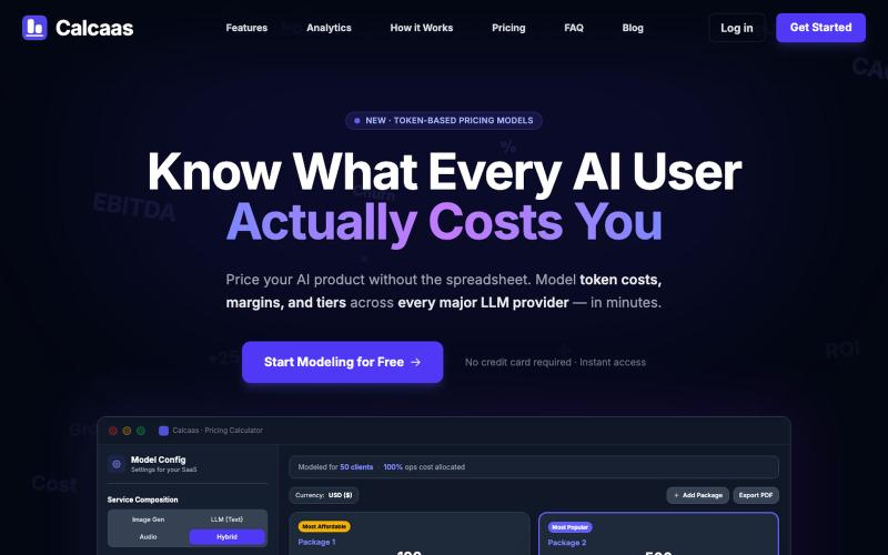 Calcaas - SaaS Pricing Modeling & Cost Simulation — screenshot