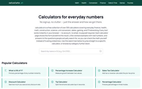 calculate.at — 305+ Calculators, No Signup Required — screenshot