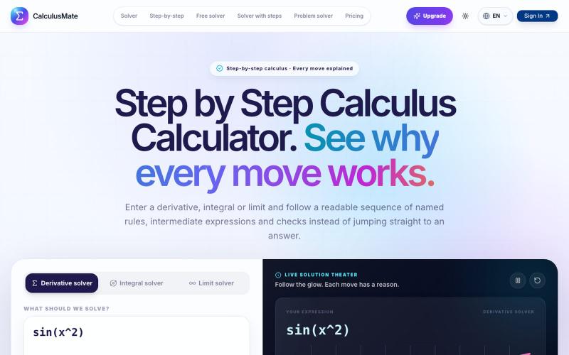 Step by Step Calculus Calculator | CalculusMate — screenshot