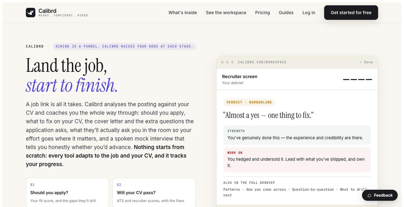 AI Interview Prep Coach: CV Check to Mock Interview — Calibrd — screenshot