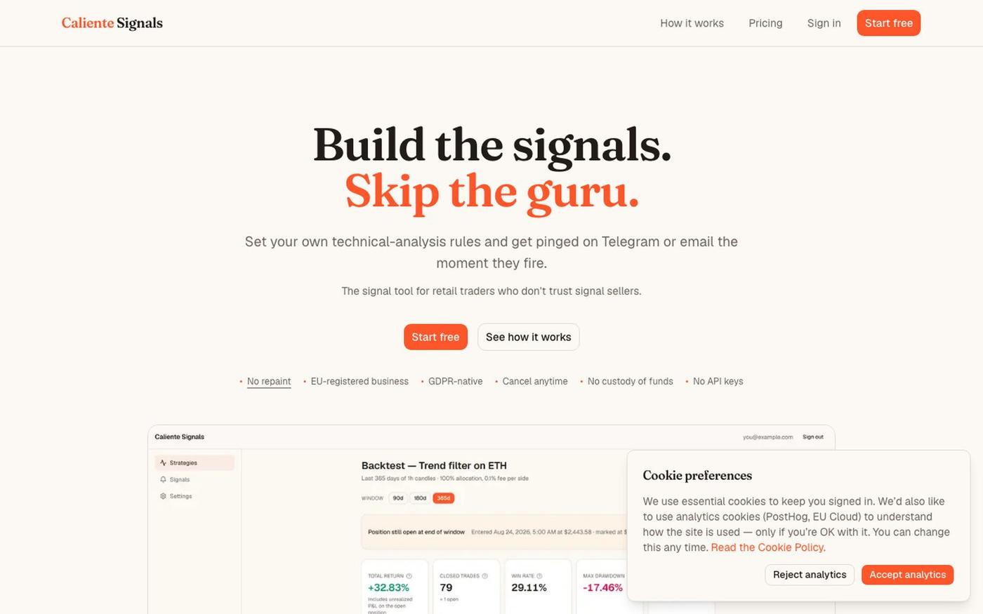 Caliente Signals — build the signals, skip the guru — screenshot