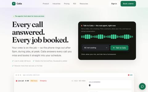 Calla — your AI front desk. Never miss a call. Never miss a job. — screenshot