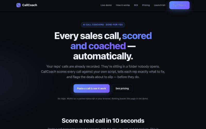CallCoach — AI Call Coaching for Sales Teams — screenshot