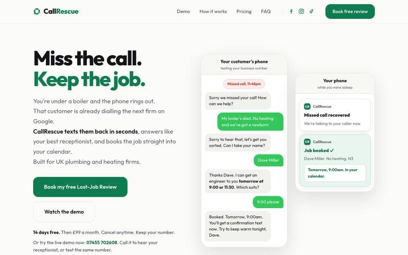 CallRescue. Miss the call. Keep the job. — screenshot